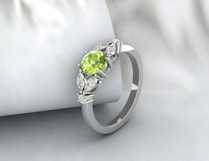 Natural Green Peridot Ring 925 Sterling Silver Leaf Ring Women Wedding Gift 