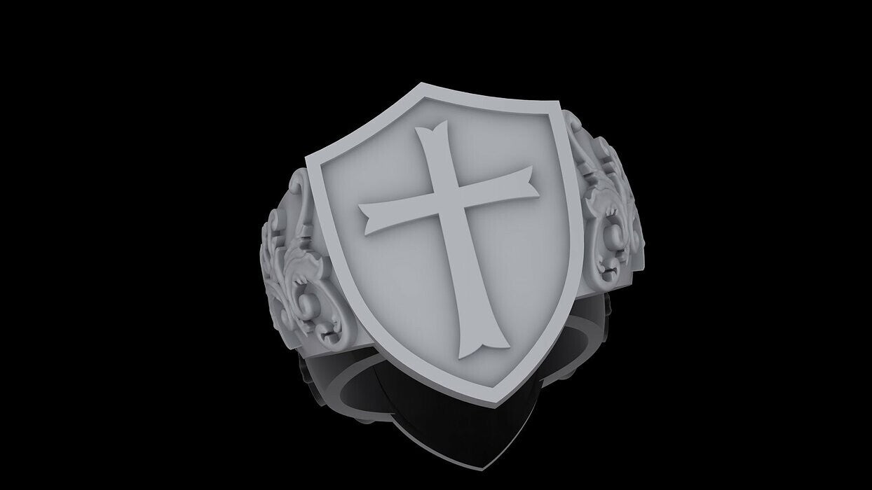 Medieval Shield Cross Ring 925 Sterling Silver Ring US5~15 Bold Gift For Unisex