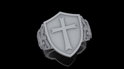 Medieval Shield Cross Ring 925 Sterling Silver Ring US5~15 Bold Gift For Unisex