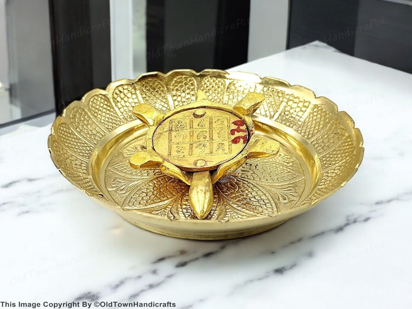 Vastu Feng Shui Brass Tortoise Plate Good Luck Career Health Home & Office