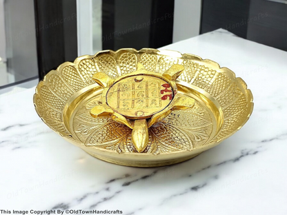 Vastu Feng Shui Brass Tortoise Plate Good Luck Career Health Home & Office