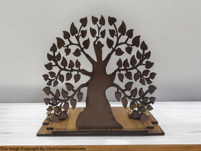 Polyresin Lord Shiva Statue with Wooden Bodhi Tree Tealight Holders for Pooja