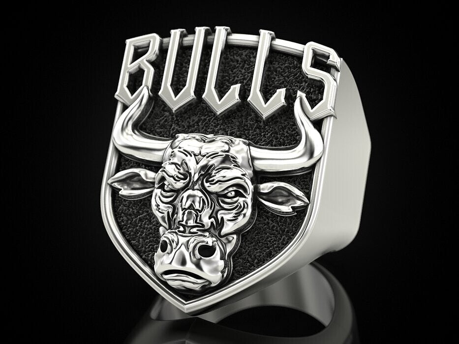 925 Sterling Silver Men's Bull Head Punk Vintage Biker Silver Bull Ring US7-15