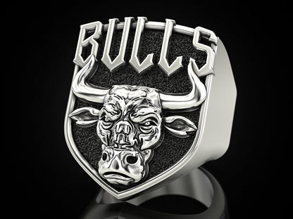 925 Sterling Silver Men's Bull Head Punk Vintage Biker Silver Bull Ring US7-15