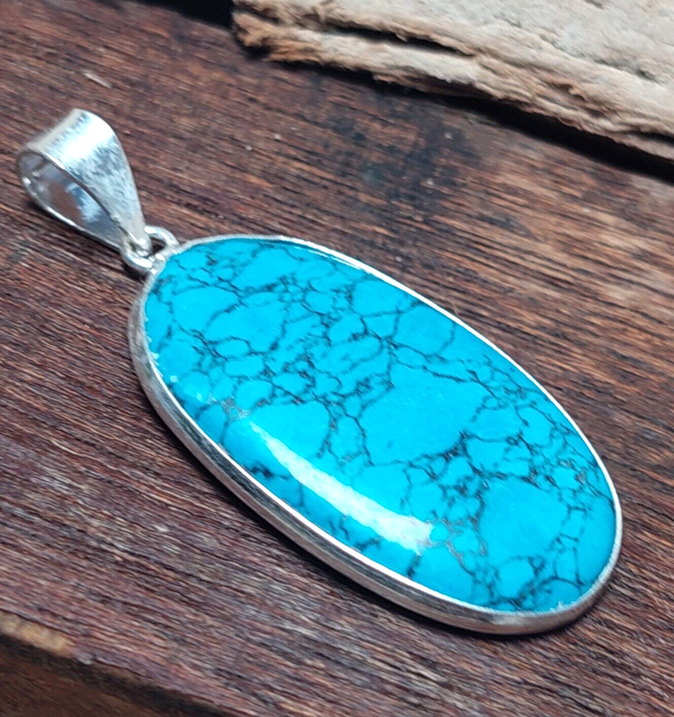 Oval Blue Turquoise 925 Sterling Silver Handmade Pendant Necklaces,Gift For Her