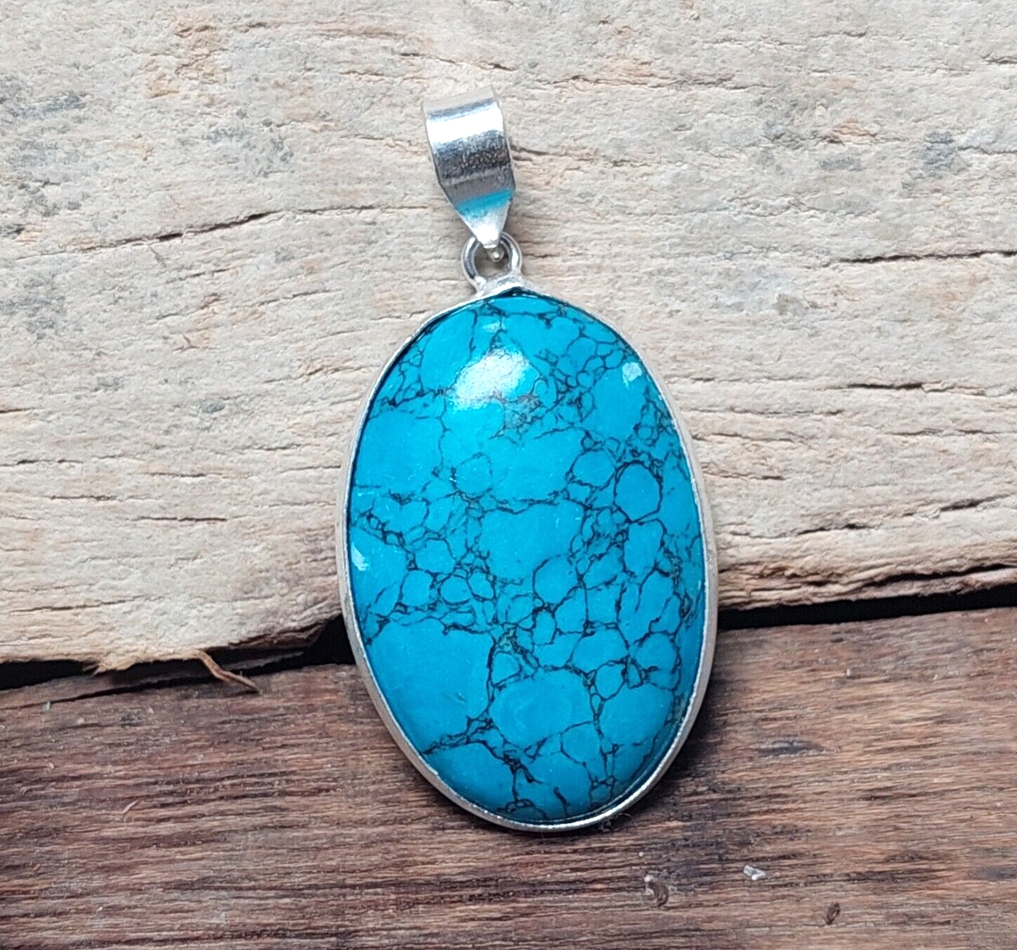 Oval Turquoise 925 Sterling Silver Pendant,Christmas Day Gift,Women's Necklace