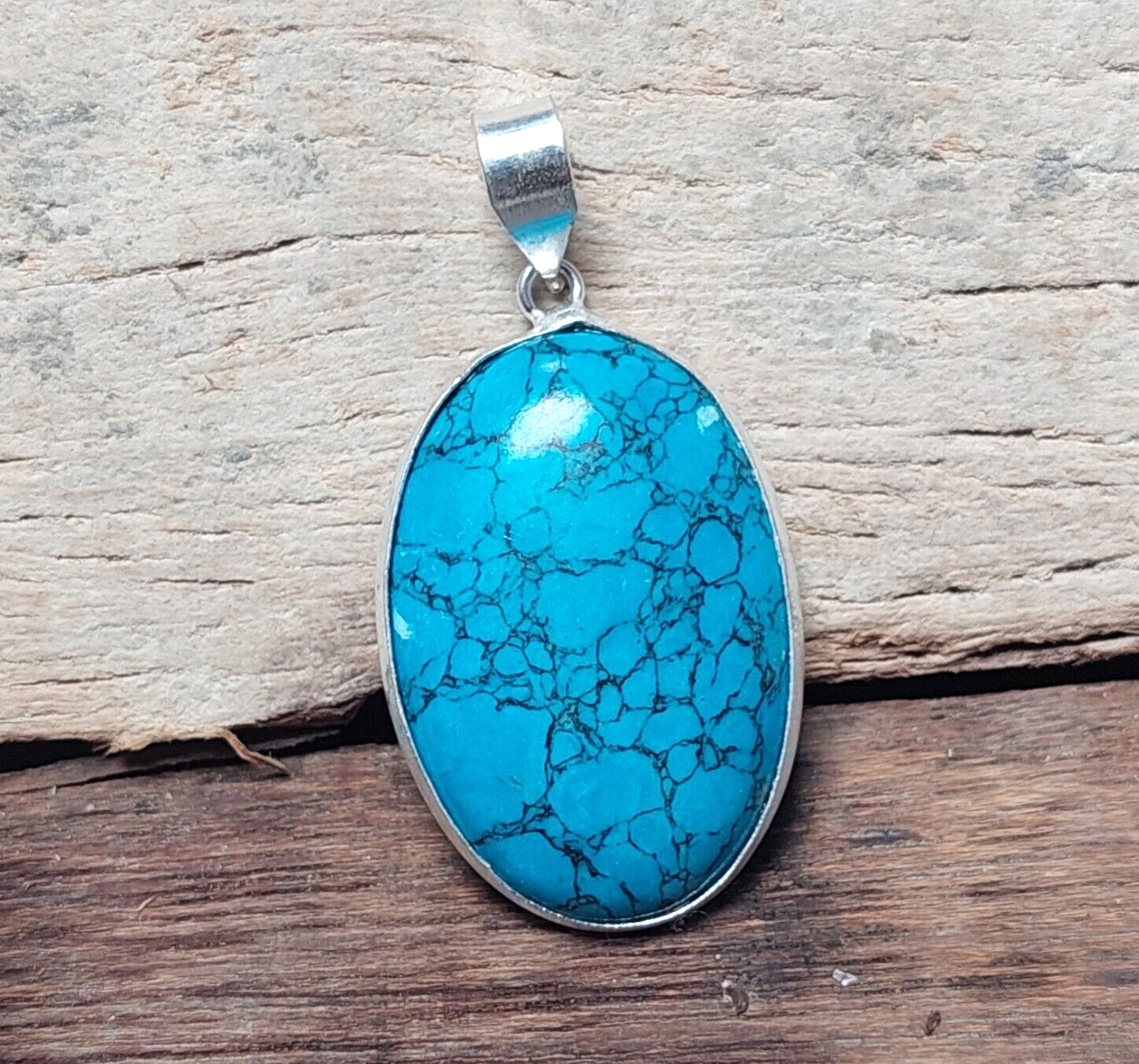 Oval Turquoise 925 Sterling Silver Pendant,Christmas Day Gift,Women's Necklace