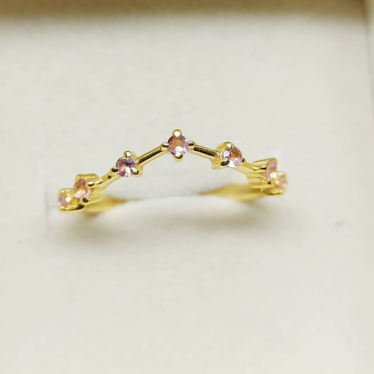 Natural Pink Sapphire Simple Band 925 Sterling Silver Curved Designer Band Gift
