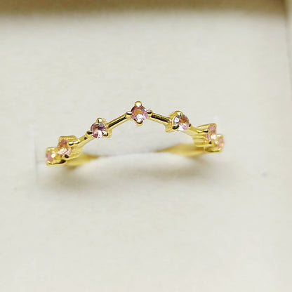 Natural Pink Sapphire Simple Band 925 Sterling Silver Curved Designer Band Gift