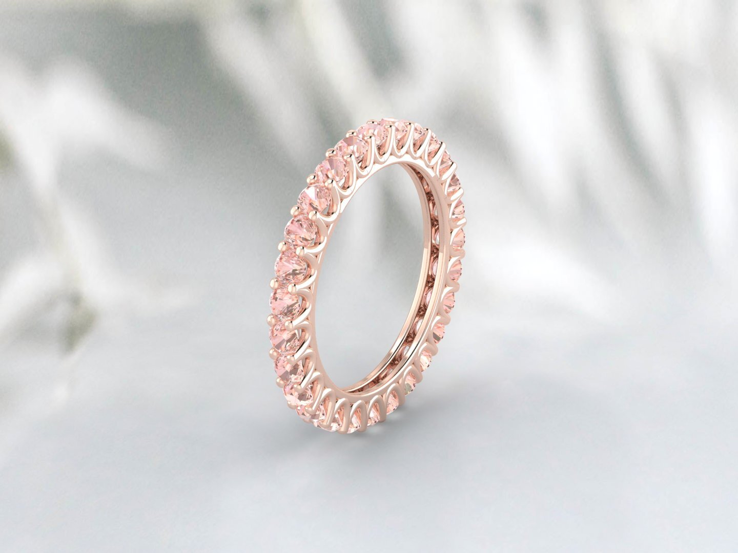 Natural Round Peach Morganite Band Eternity Matching Promise Fine Silver Band