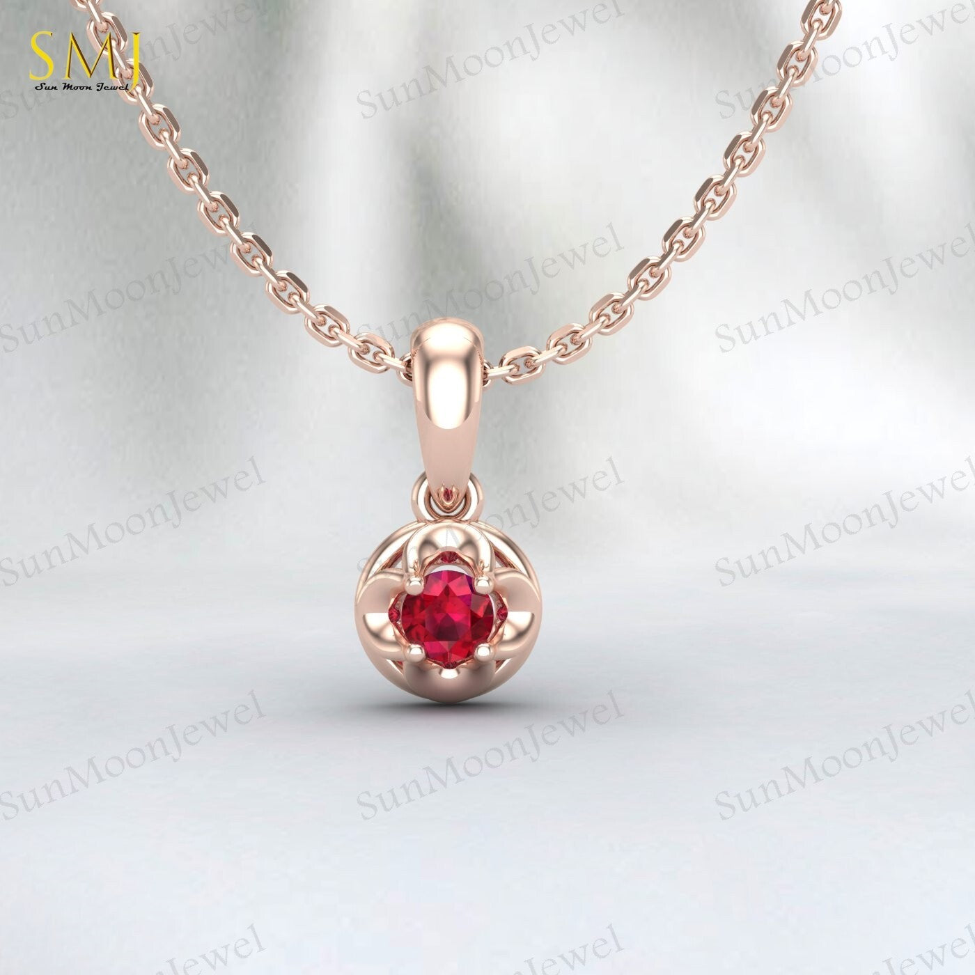 Lab Created Red Ruby Necklace July Birthstone 925 Sterling Silver Gift For Love