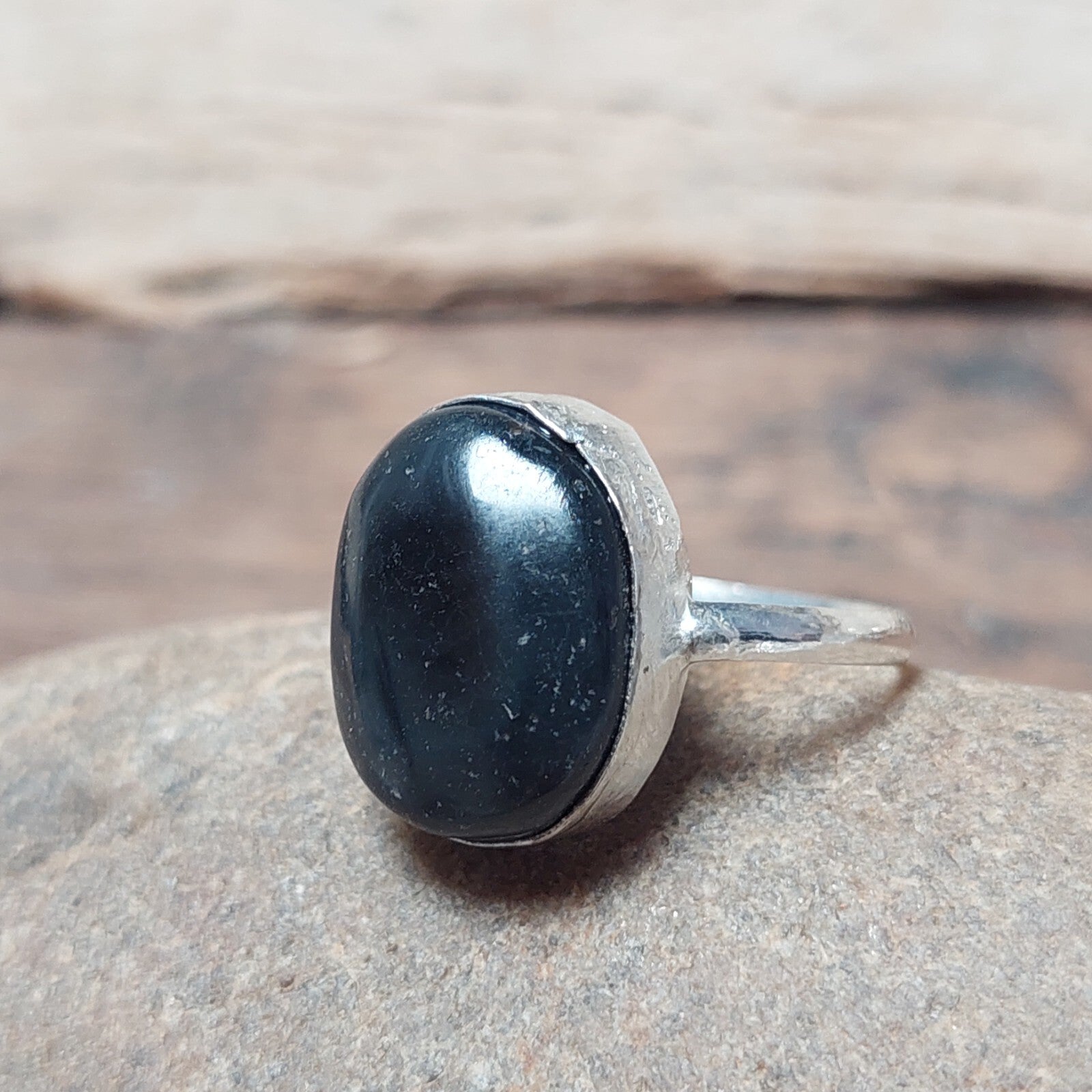 Oval Black Agate Slice Ring,925 Sterling Solid Silver Ring,Everyday Jewelry