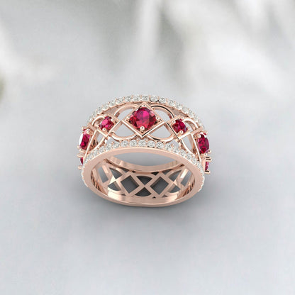 Natural Ruby 925 Sterling Silver Rose Gold Promise Ring Wedding Anniversery Gift