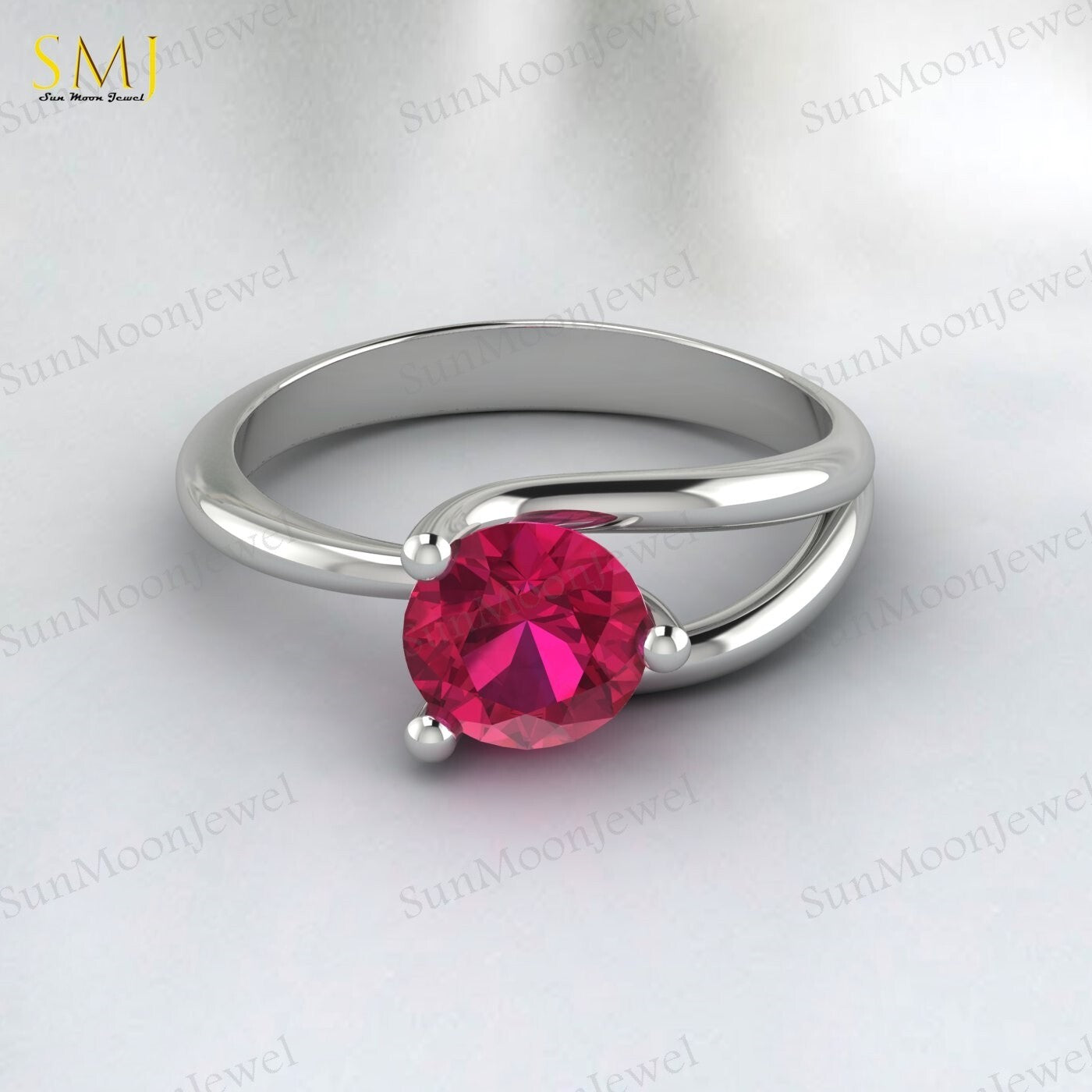 Red Ruby Gemstone 925 Silver Women Ring Lab Created July Birthstone Ring US5~15