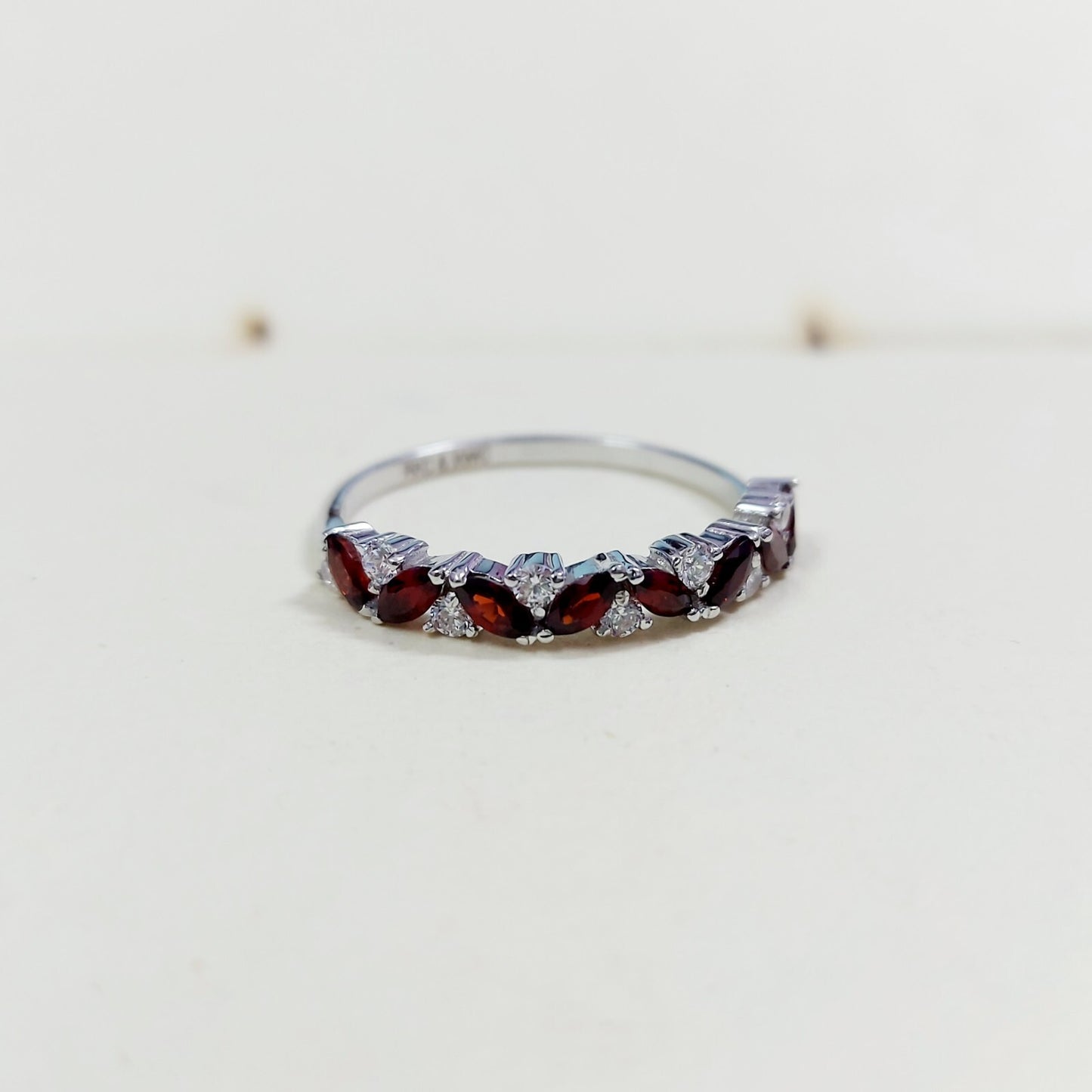 Marquise Cut Red Garnet Half Band Engagement Ring 925 Silver Women Ring Us5~15