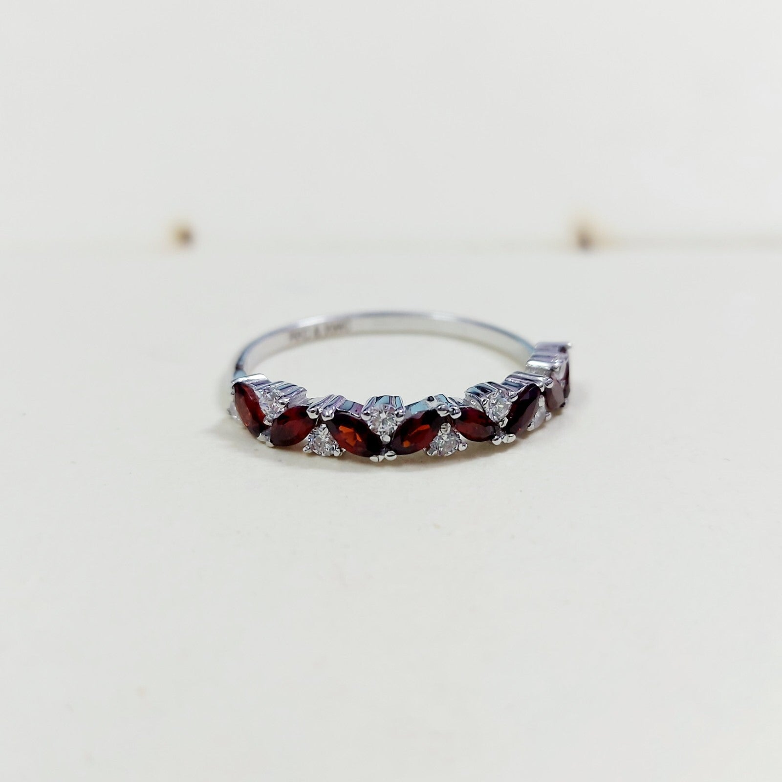 Marquise Cut Red Garnet Half Band Engagement Ring 925 Silver Women Ring Us5~15