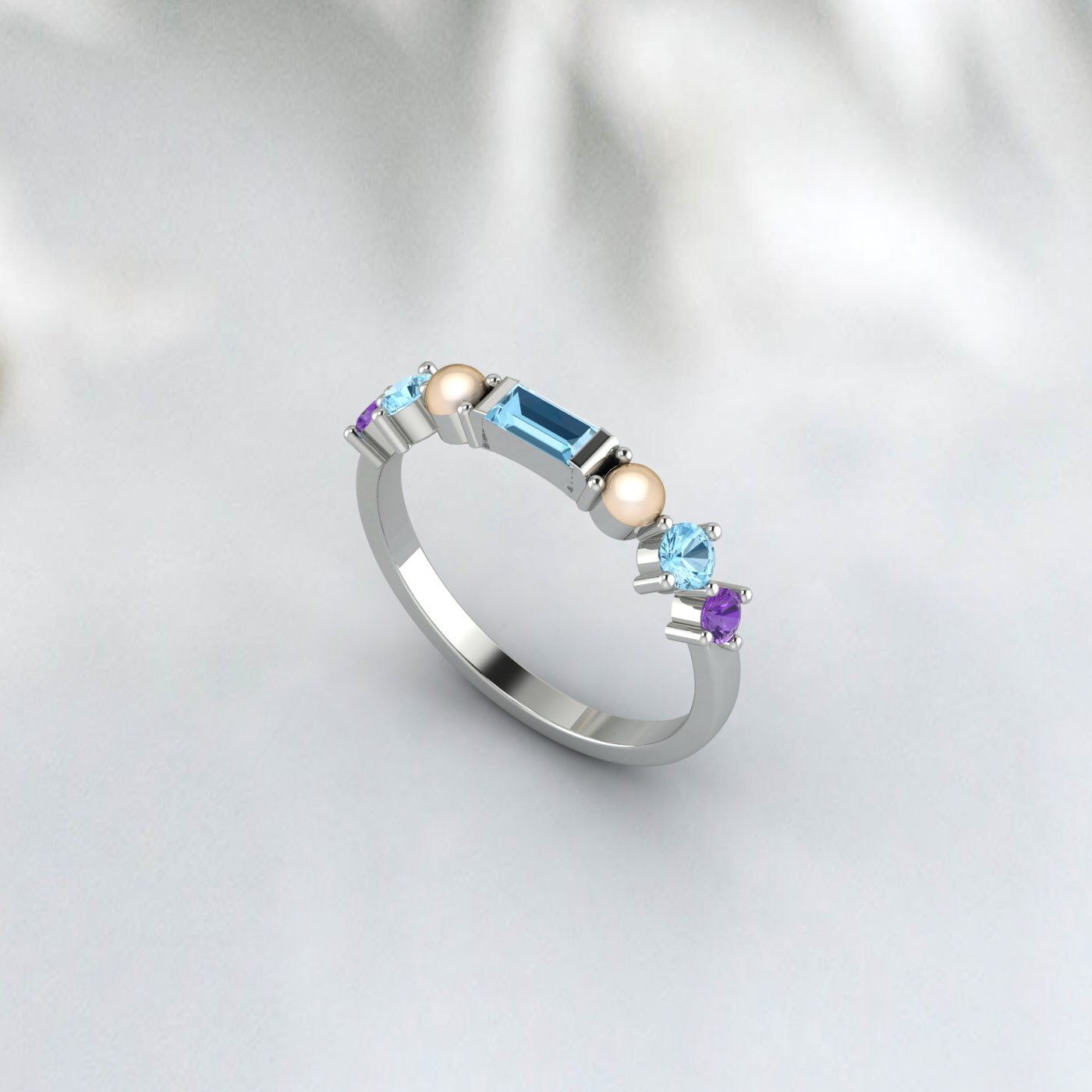 Natural Amethyst Baguette Cut Aquamarine Wedding Ring 925 Sterling Silver Ring  
