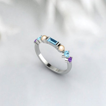 Natural Amethyst Baguette Cut Aquamarine Wedding Ring 925 Sterling Silver Ring  