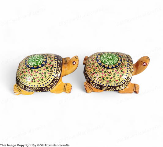 Wooden Tortoise Statue Feng Shui Vastu Handcrafted Decor Gift Rajasthan Hand