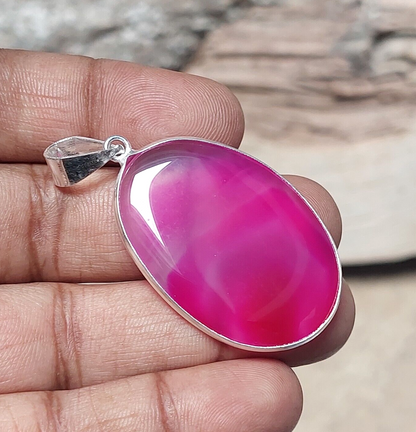 Pink Botswana Agate 925 Silver Pendant Gorgeous Statement Large Stone Pendant