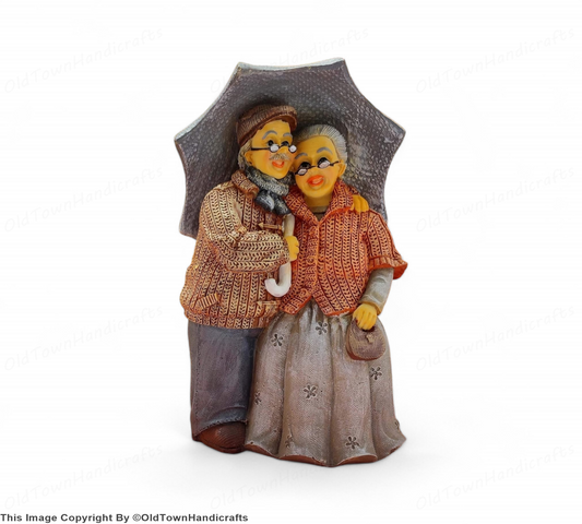 Handcrafted Romantic Loving Couple Figurine Under Umbrella for Home Decor