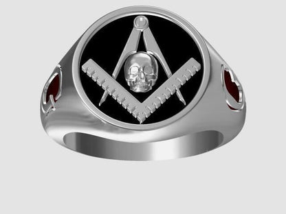 Masonic Skull Emblem Compass Freemason Ring 925 Sterling Silver US5-15 Men Ring