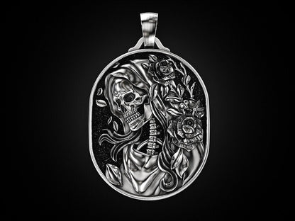 Skull Rose Serpent Pendant 925 Silver Skull Gothic Biker Necklace For Men Women