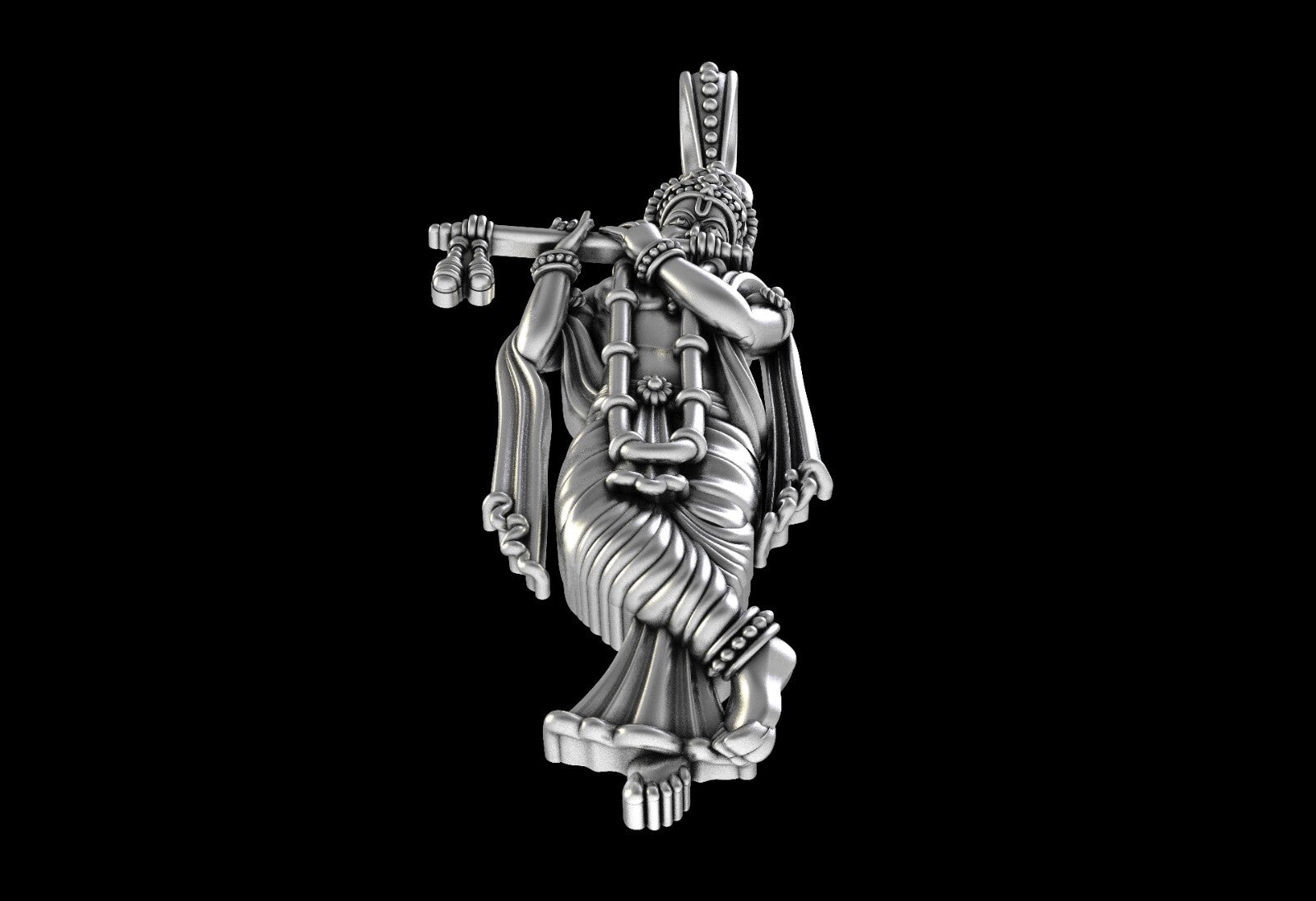 925 Sterling Silver Krishna Pendant Hindu God Flute Charm Vintage Jewelry US5-15