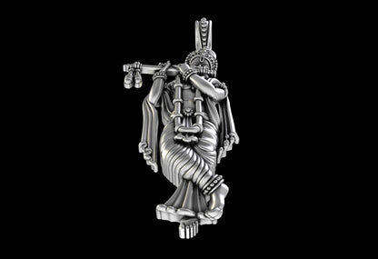 925 Sterling Silver Krishna Pendant Hindu God Flute Charm Vintage Jewelry US5-15