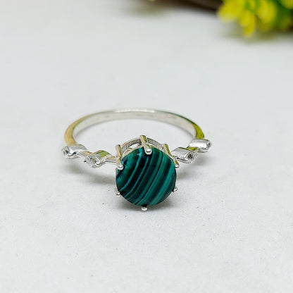 Natural Hexagon Malachite Ring 925 Sterling Silver Engagement Women's Jewelry