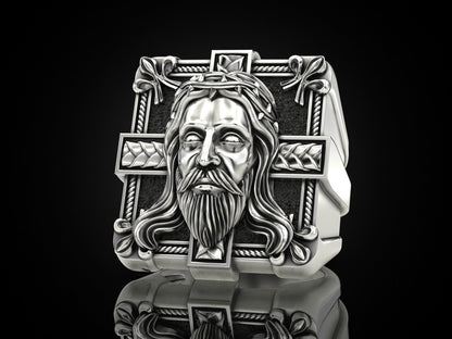 Silver Jesus Christ Cross Ring Religious Jewelry for Men Women US 5-15 Christian