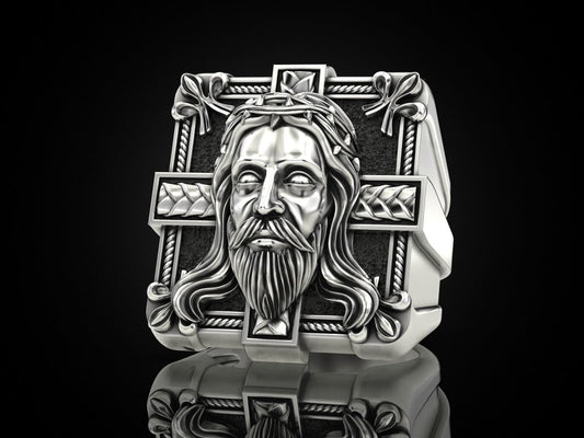 Silver Jesus Christ Cross Ring Religious Jewelry for Men Women US 5-15 Christian