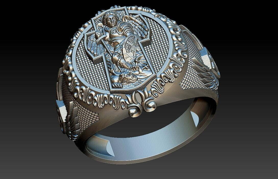 St Michael Archangel Ring 925 Sterling Silver San Miguel Amulet Men Gift US5~ 15
