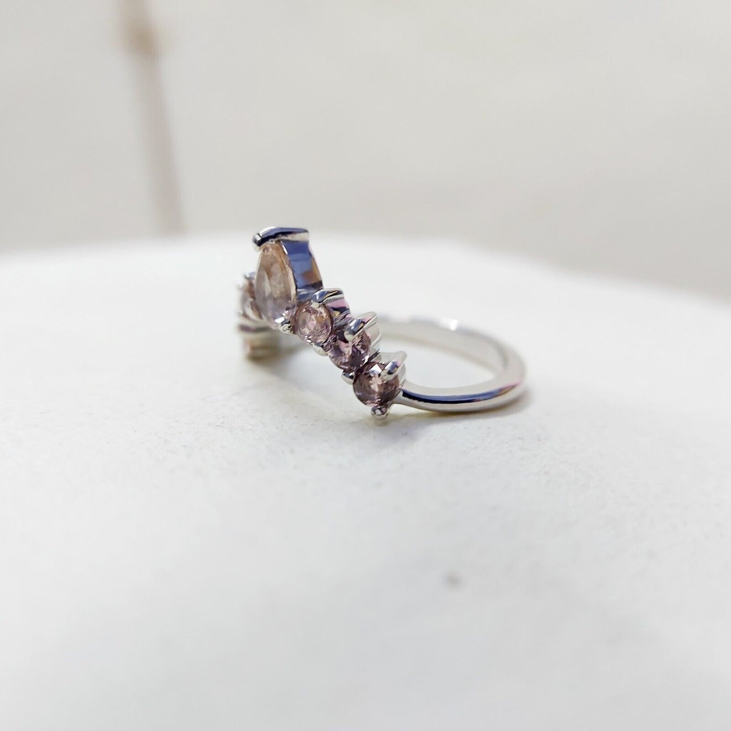 Morganite V Chevron Wedding Band Silver Art Deco Stacking Gift Women Ring US5~15