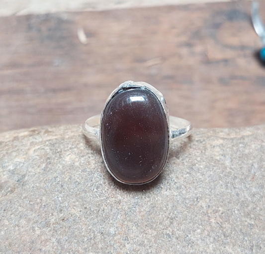 925 Sterling Silver Jewelry Dark Brown Agate Men's Ring Oval Brown Agate Ring