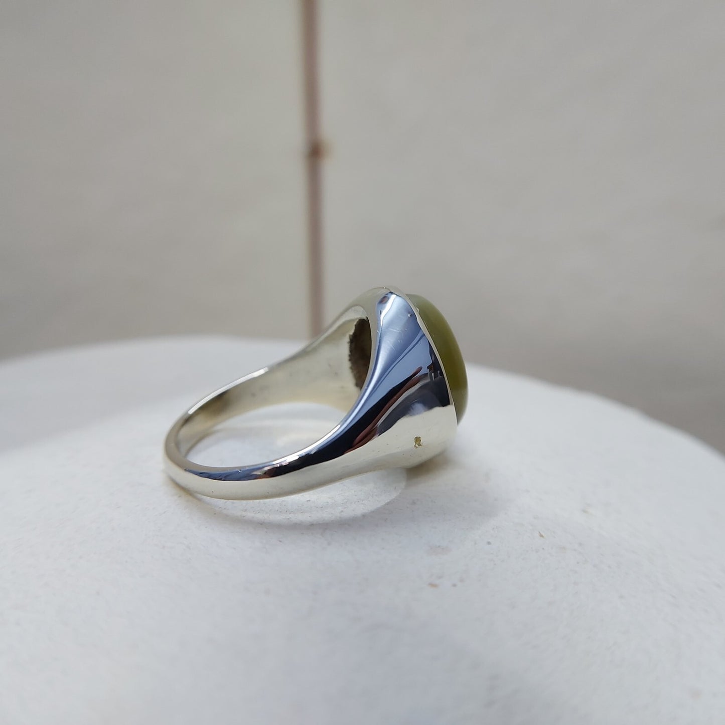 Yellow Cats Eye Chrysoberyl Ring Wide Band Handmade 925 Silver Men Ring US5~15