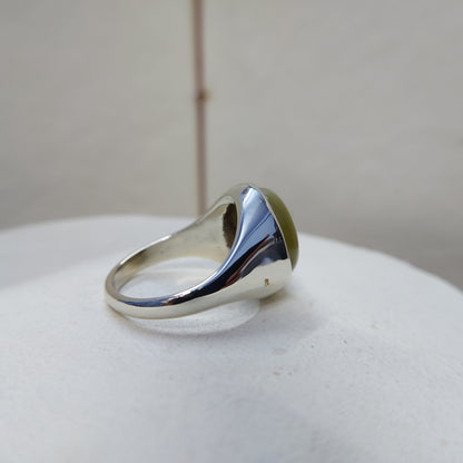 Yellow Cats Eye Chrysoberyl Ring Wide Band Handmade 925 Silver Men Ring US5~15
