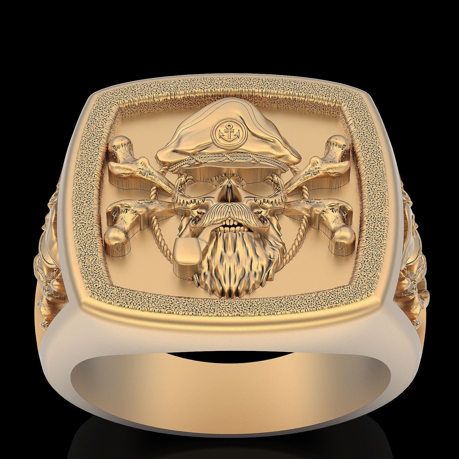 Brass Pirate Captain Ring Cross Bone Biker Style US5 ~15 Custom Skull Ring Gift