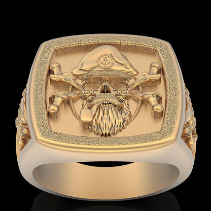 Brass Pirate Captain Ring Cross Bone Biker Style US5 ~15 Custom Skull Ring Gift