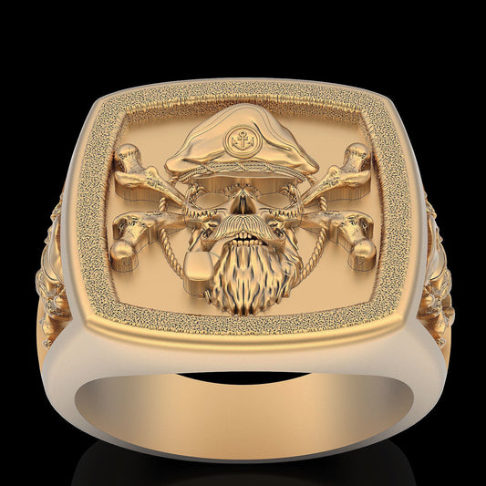 Brass Pirate Captain Ring Cross Bone Biker Style US5 ~15 Custom Skull Ring Gift