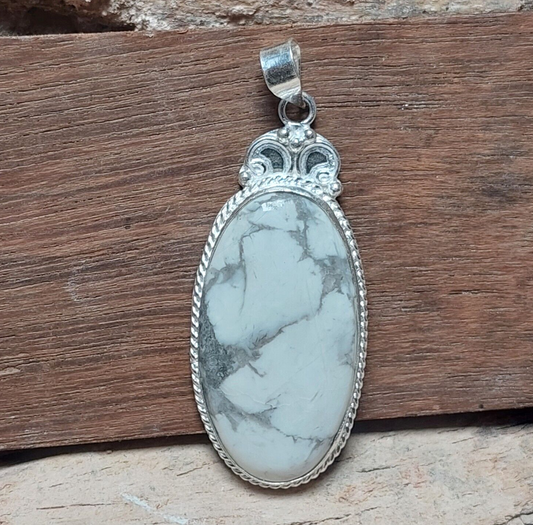 Oval White Howlite 925 Silver Gemstone Pendant,Designer Bezel Pendant For Women