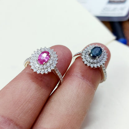 Pink Sapphire Diamond Engagement Ring Silver Round Oval Cut US5 ~15 Women Ring