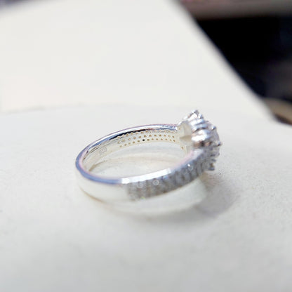 Halo Moissanite Flower Ring Lab Grown Silver Ring for Women Wedding Gift US5-15