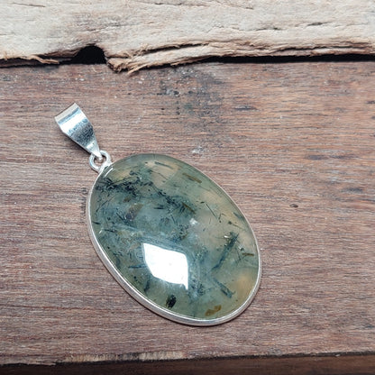 Oval Green Prehnite Gemstone Pendant,925 Sterling Silver Pendant For Women Gift