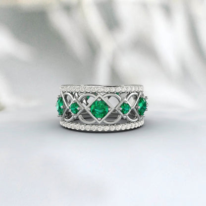 Lab Created Emerald 925 Sterling Silver Rose Gold Prong Stacking Matching Band 