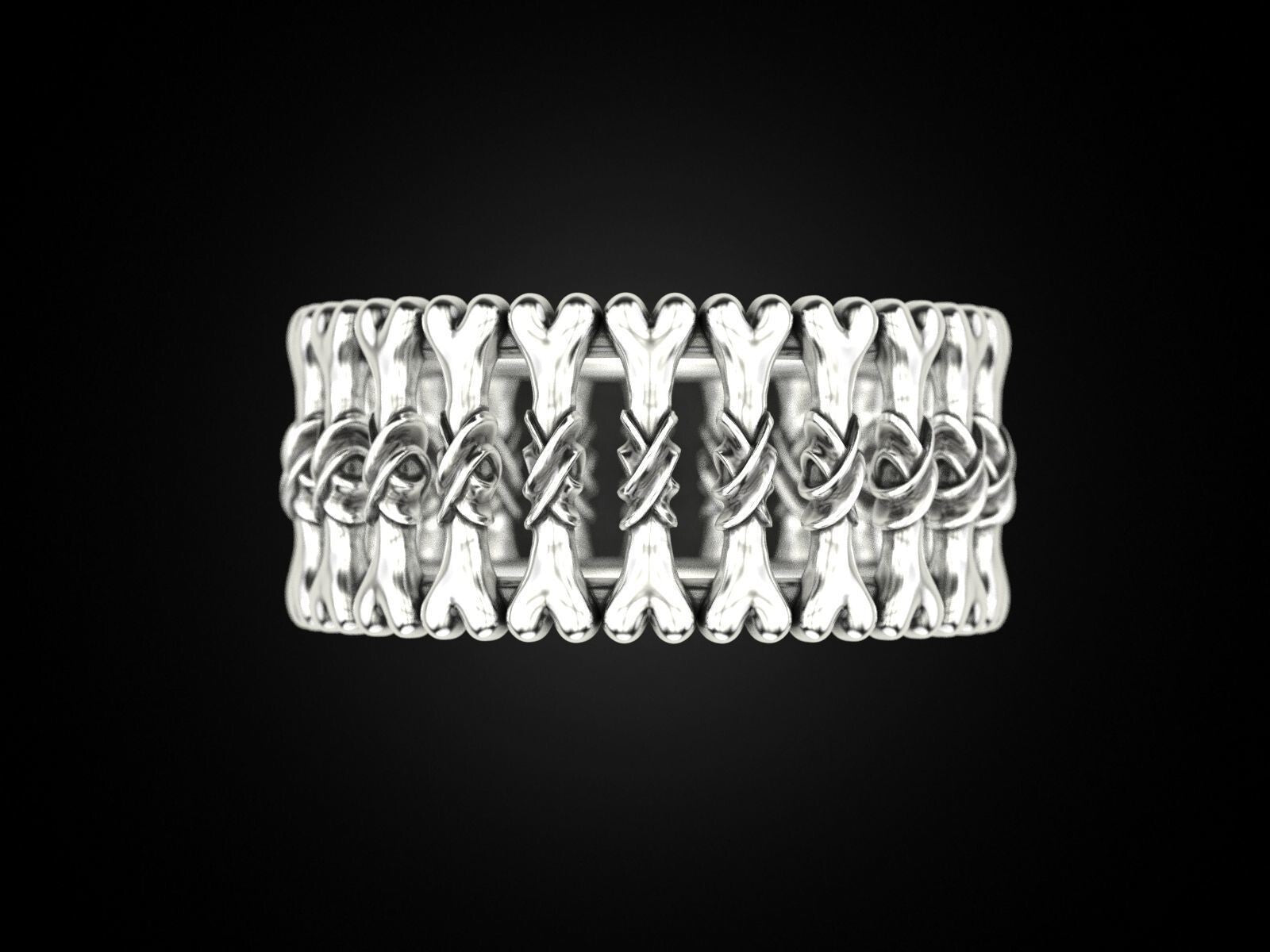 925 Silver Gothic Bone Ring US5~15 Biker Punk Style Band Men Statement Gift Ring