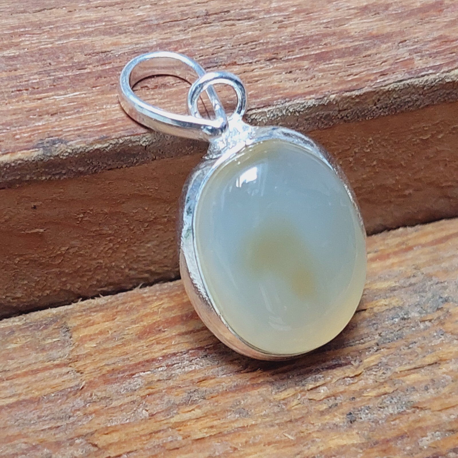 Natural Gray Agate Slice Pendant,925 Sterling Silver Light Gray Agate Necklaces