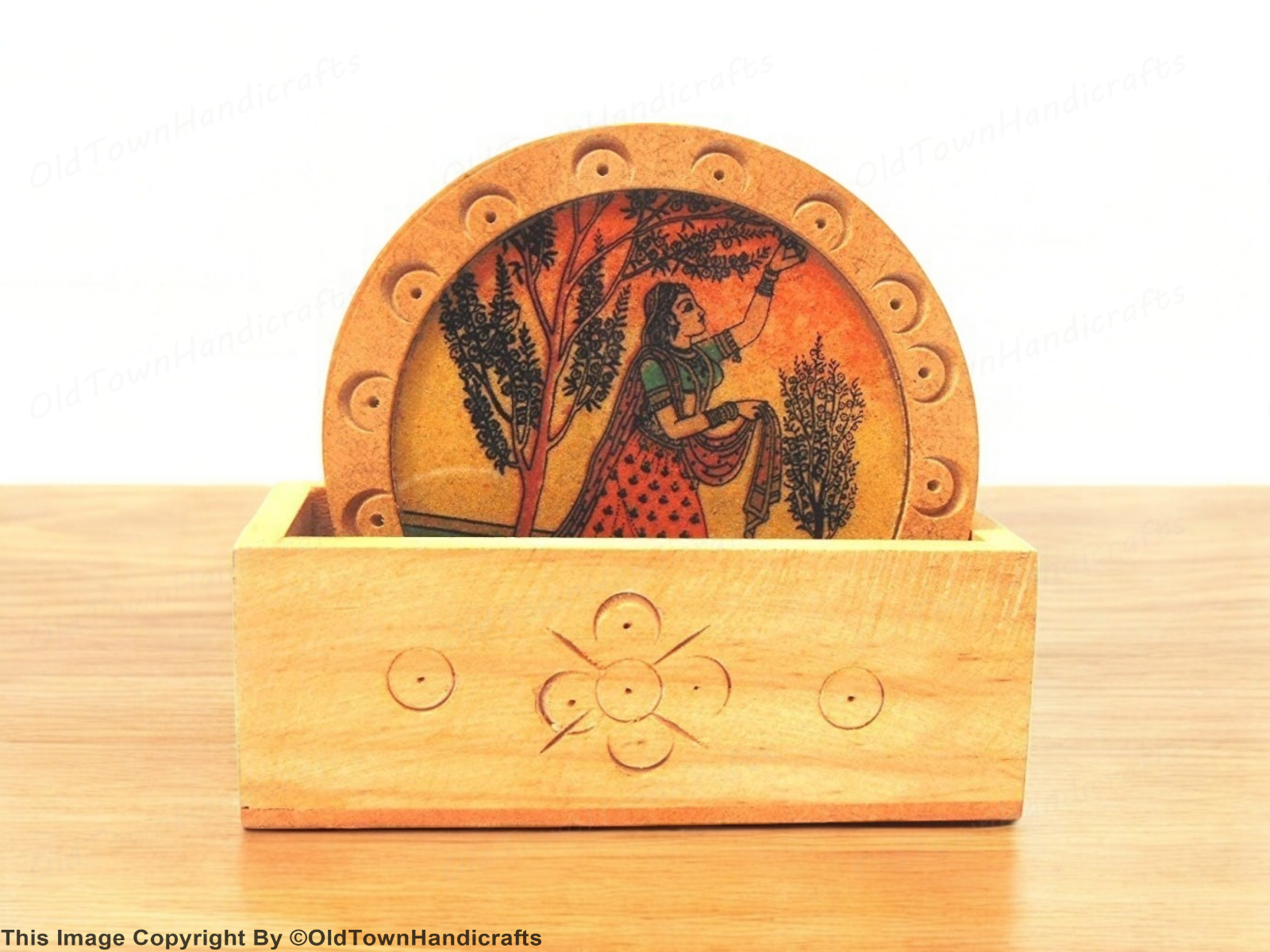 Gemstone Painting Tea Coffee Coaster Set with Holder Handmade Home Decor Gift