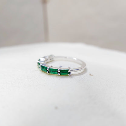 925 Silver Emerald Wedding Band Baguette Cut Green Emerald Eternity Ring Us5~ 15