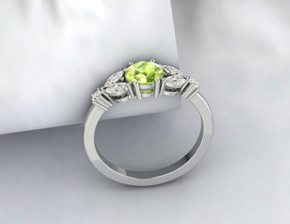 Natural Green Peridot Ring 925 Sterling Silver Leaf Ring Women Wedding Gift 